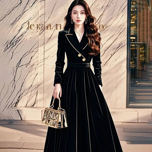 High-End Chic Velvet Maxi Women Dress