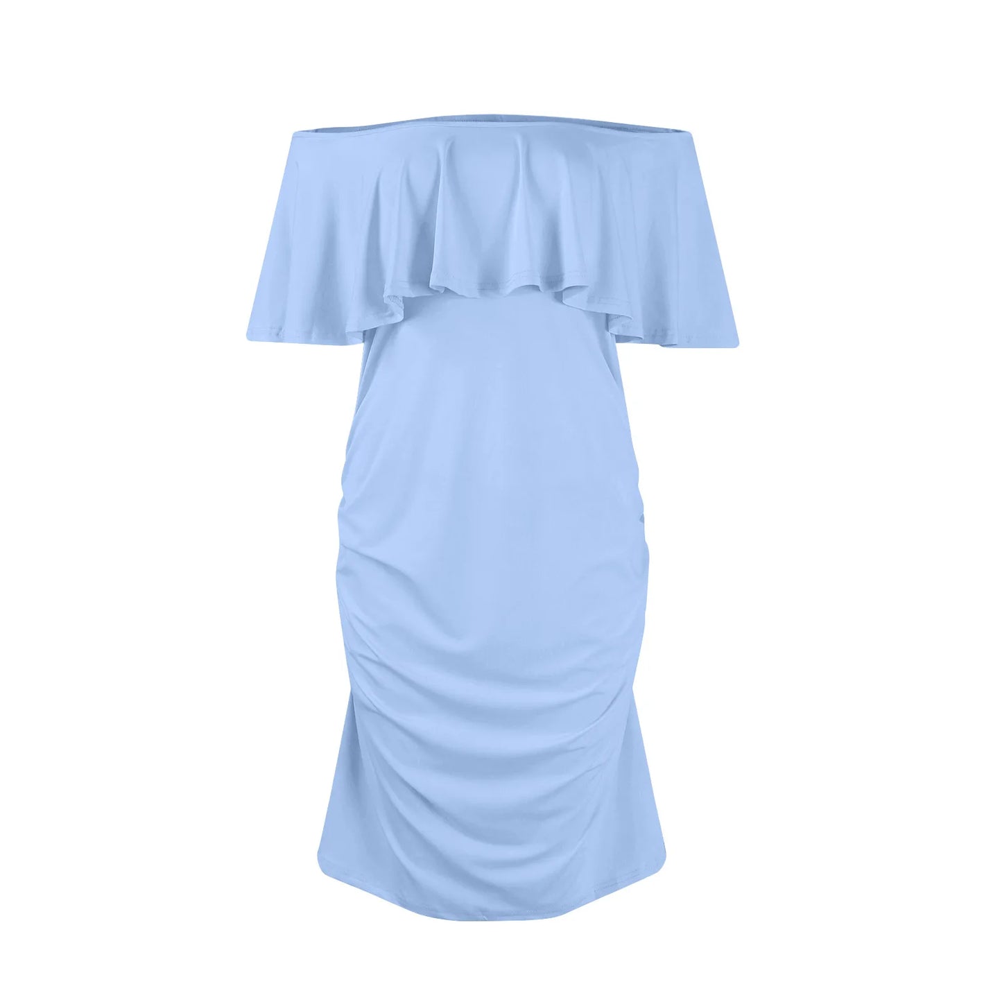 Maternity Dress Short Sleeve Slash Ruffles
