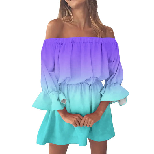 Elegant Summer Print Off Shoulder Dress for Women