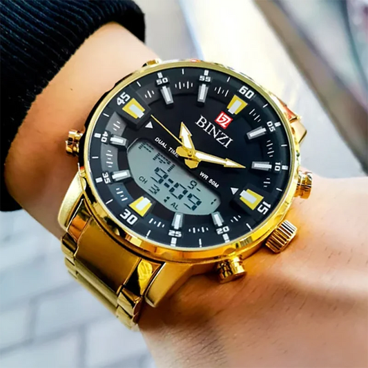 Men's Gold-Tone Stainless Steel Quartz Watch – Luxury Dress Watch