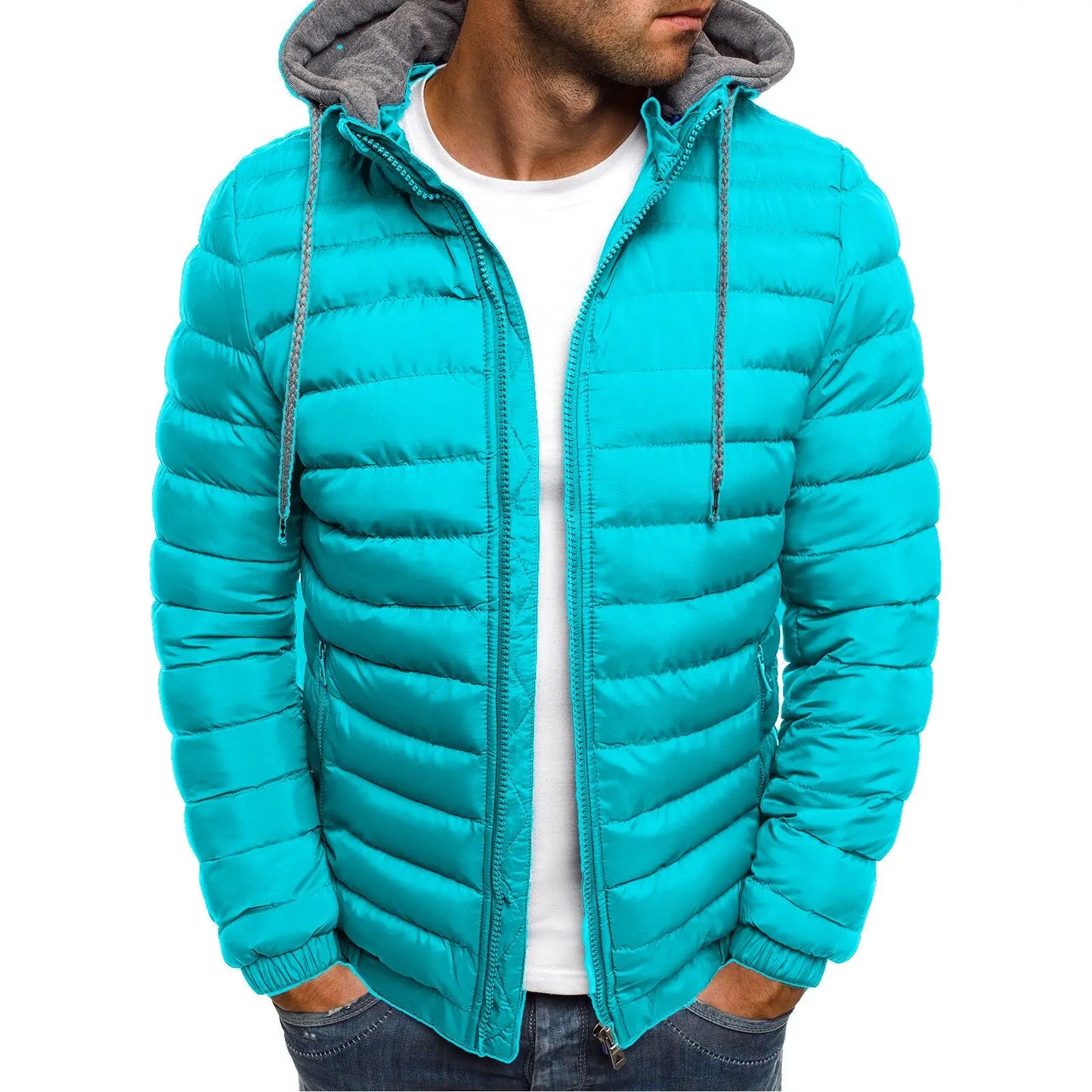 Men's Parkas Solid Hooded Cotton Coat Jacket Warm Autumn Winter