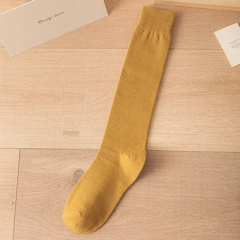 Women's Soft Cotton Knee High Long Socks Black White Solid Calf