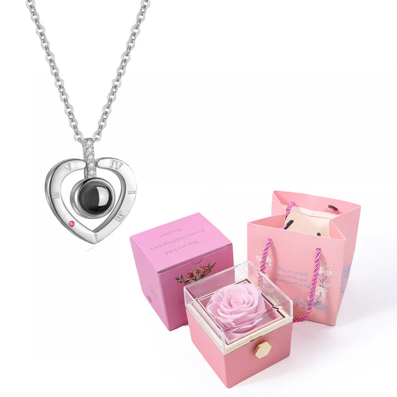I Love You Projection Necklace With Rotating Rose