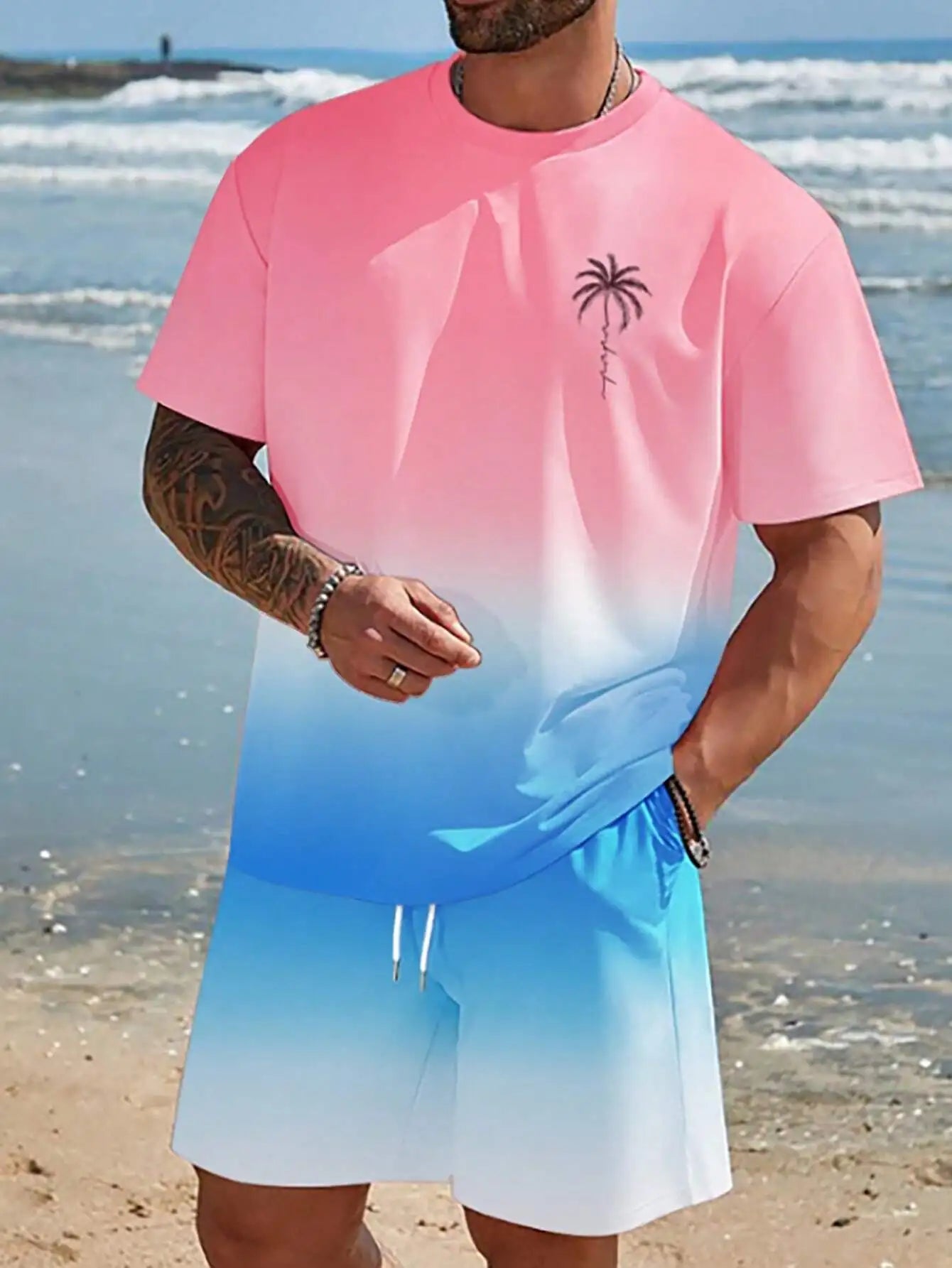 Soft and comfortable Beach Short Sleeved Shirt with Casual Short Set