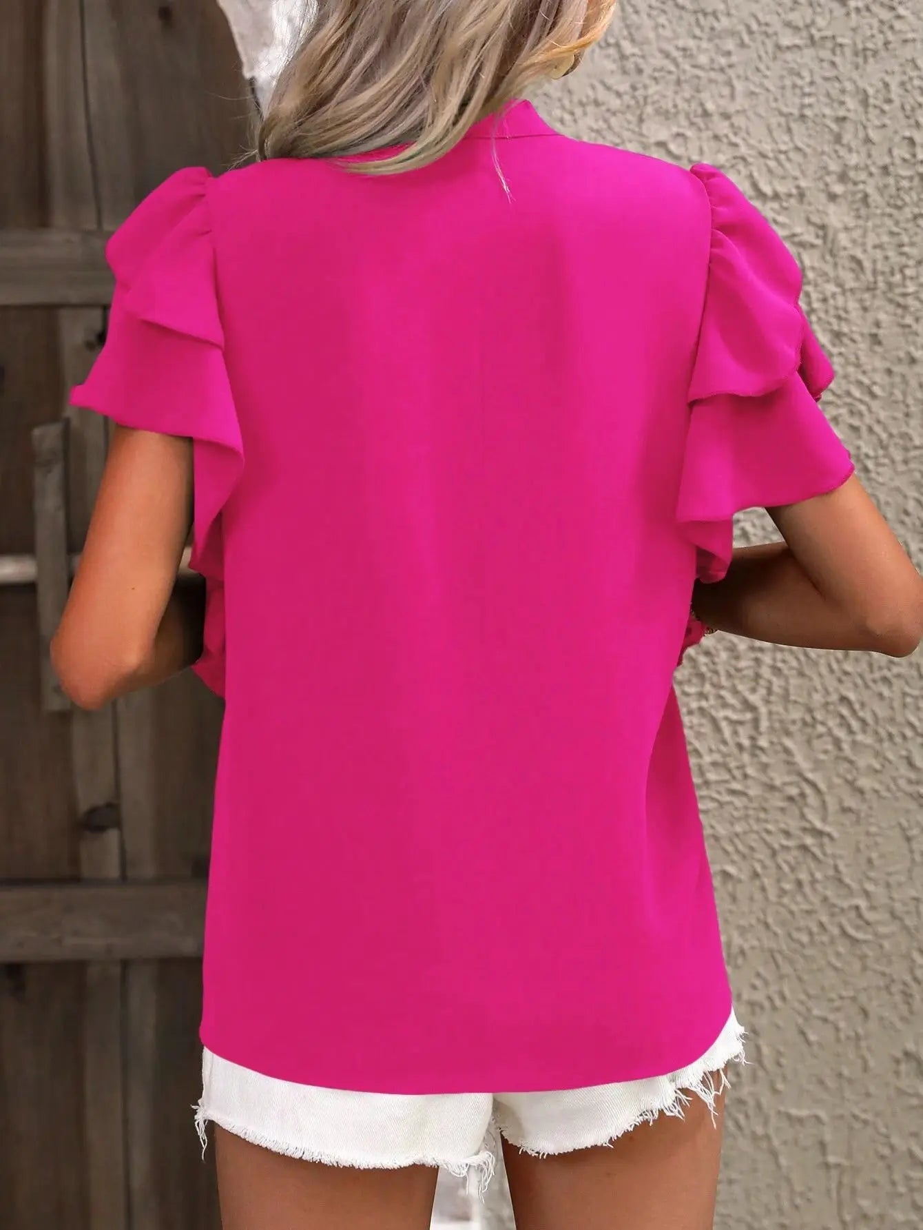 Elegant Women Summer Blouse V-neck Casual Double Layered Ruffle Sleeves