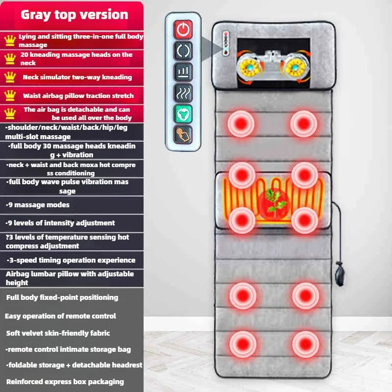 Electric Massage Mattress Full Body with Heating Kneading Vibrating Neck Back Relaxation With Hand Control