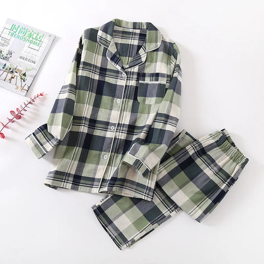 Spring autumn unisex cotton double gauze long sleeve trousers summer thin pajamas  plus size