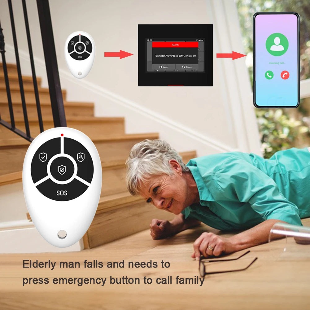 ACJ Wifi HD Smart Home Security Alarm System Kit Wireless 433MHz IR Detector Alarm Bell Door Sensor Doorbell Remote Control