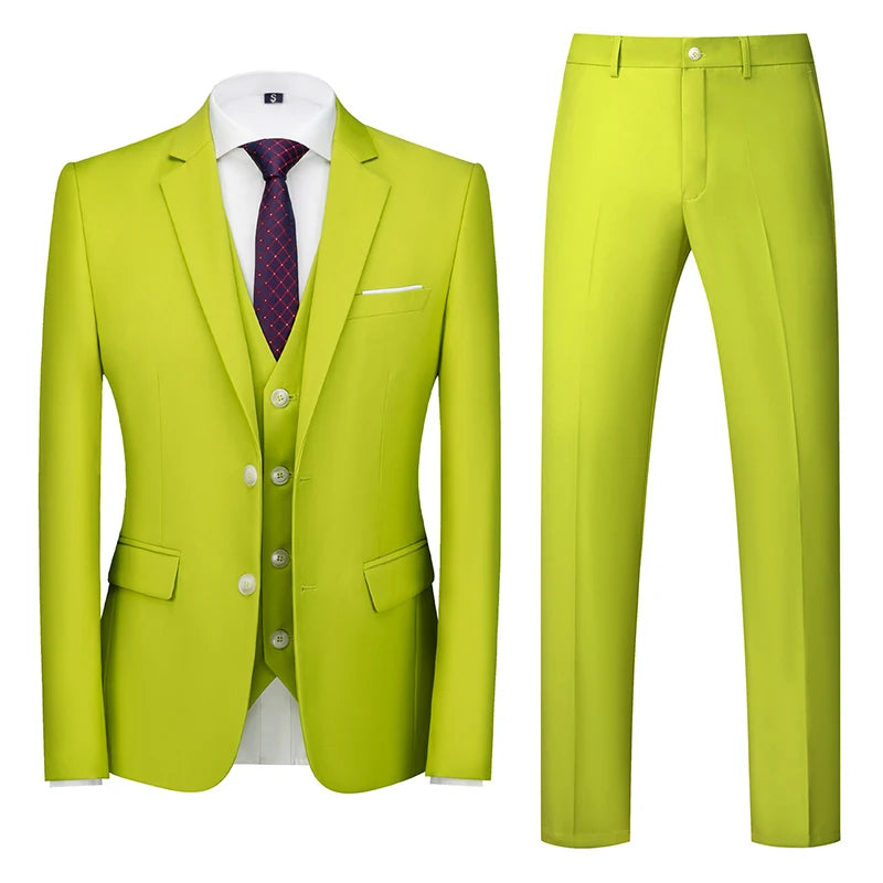 Men's 3 Piece Suit, Jacket Vest Trousers, Slim Fit Blazer Waistcoat Pants