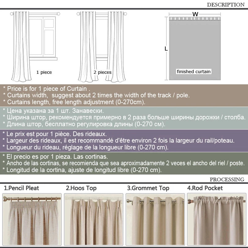 Linen 100% Blackout Curtains Water Proof Curtains for Living Room