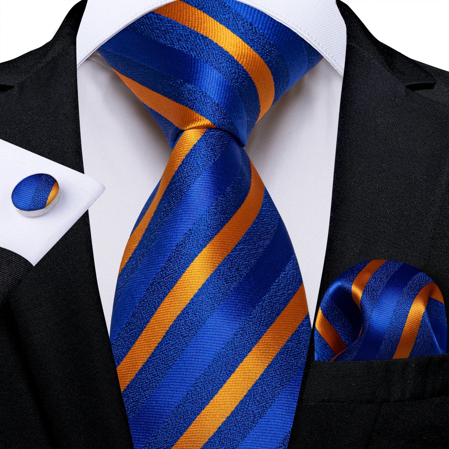 New Classic 100% Silk Men's Ties 8cm Blue Plaid Dot Striped Business Necktie Handkerchief Wedding Party Tie Set