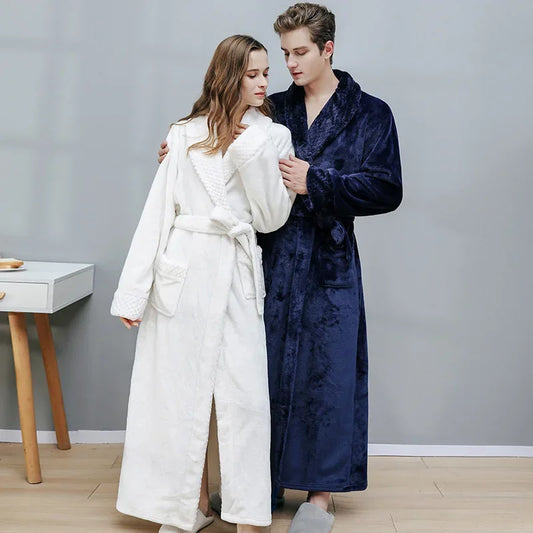 Unisex Autumn/Winter Warm Long Coral Velvet Thick Couple Bath Bathrobes