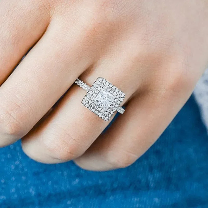 Women's Square Jewelry Ring Geometric Luxury Inlaid AAA Cubic Zirconia