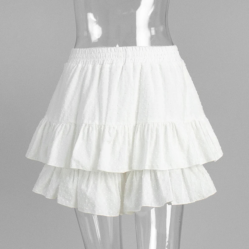 Casual Ruffled Shorts For Women Solid High Waist Pure Cotton A-line