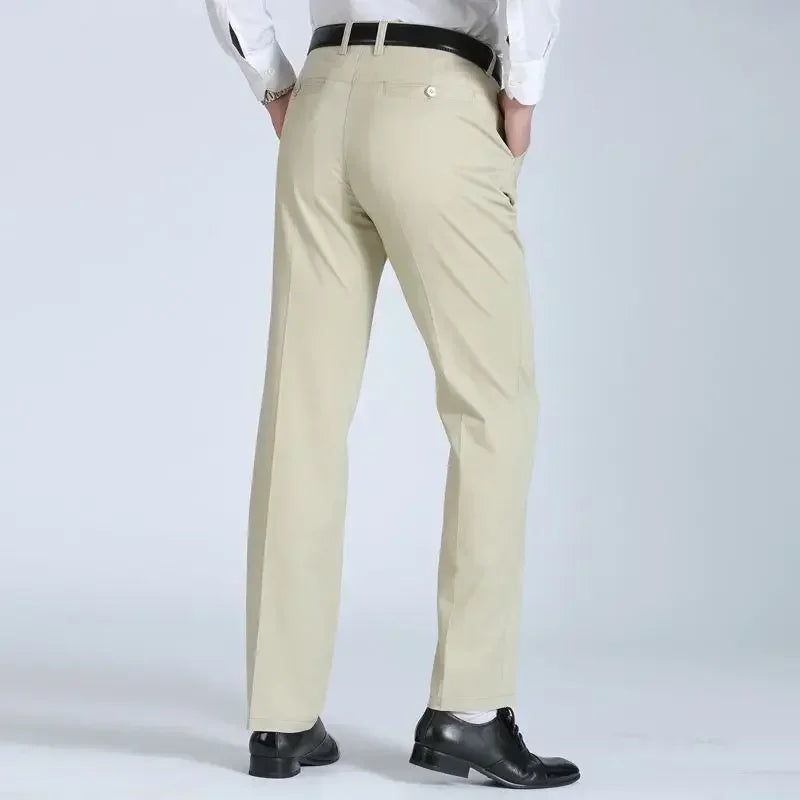 Summer Thin Cotton Men's Pants High Waist Straight Loose
