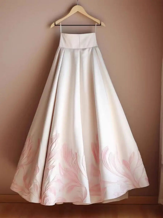Light Pink Spring Skirt for Women Slim Waist A-line