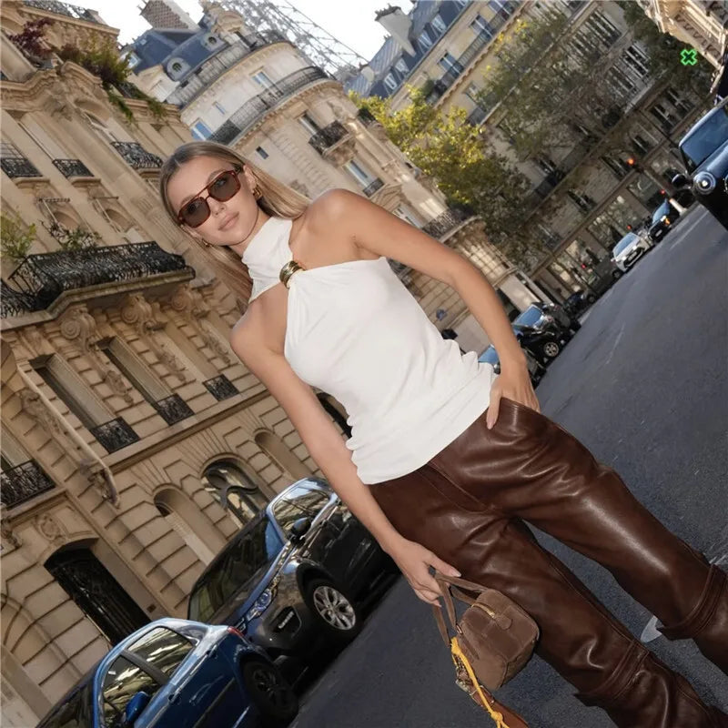 Turtleneck Basic Knit Women Tank Tops