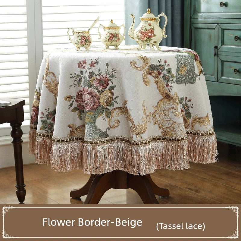 Northern European-Style Tablecloth Cotton and Linen with Tassel Lace