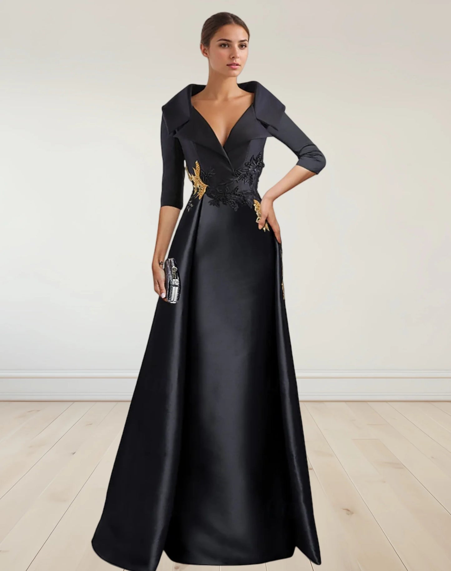 Elegant Evening Formal Gown Dress Floor Length 3/4 Length Sleeve with Appliques Beading A-Line