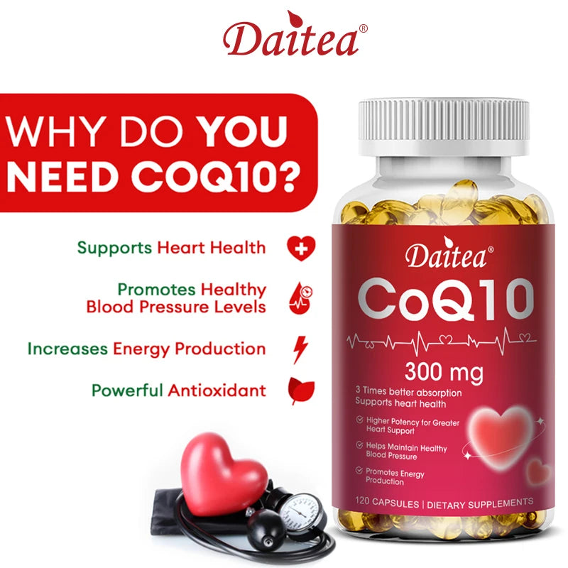 Coenzyme Q10 (CoQ10) Capsules, Supports Heart Health, Cellular Energy, Antioxidant & Blood Circulation, High Absorption