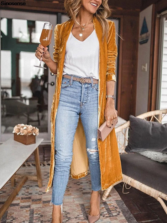 Women Solid Long Sleeve Velvet Jacket With Pockets