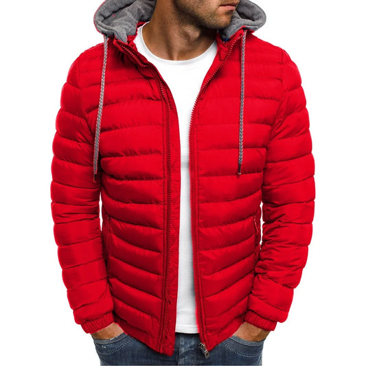 Men's Parkas Solid Hooded Cotton Coat Jacket Warm Autumn Winter