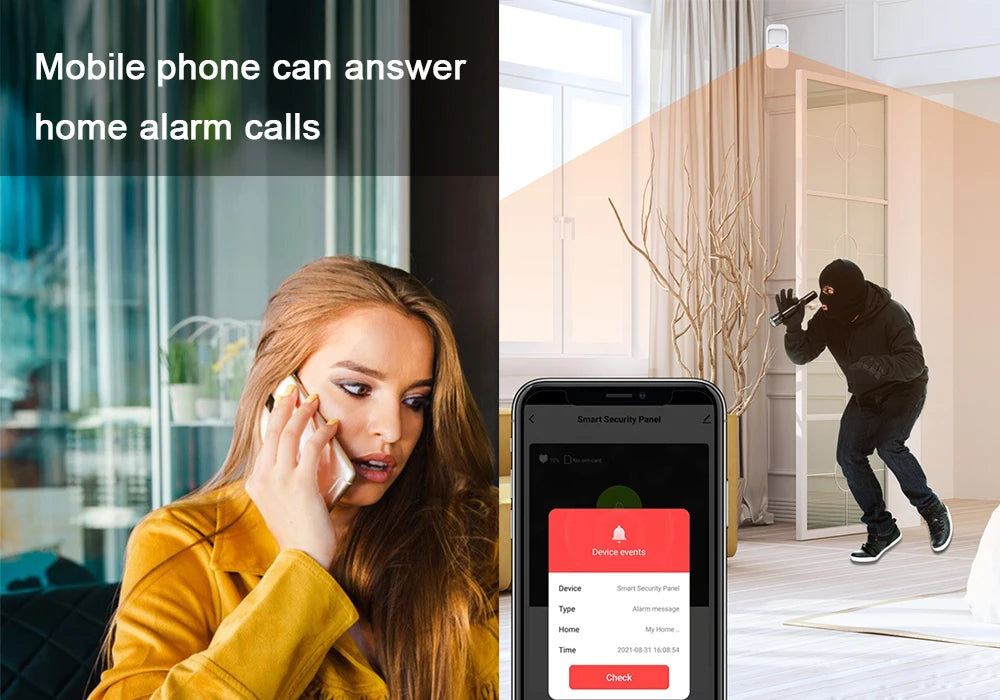 ACJ Wifi HD Smart Home Security Alarm System Kit Wireless 433MHz IR Detector Alarm Bell Door Sensor Doorbell Remote Control