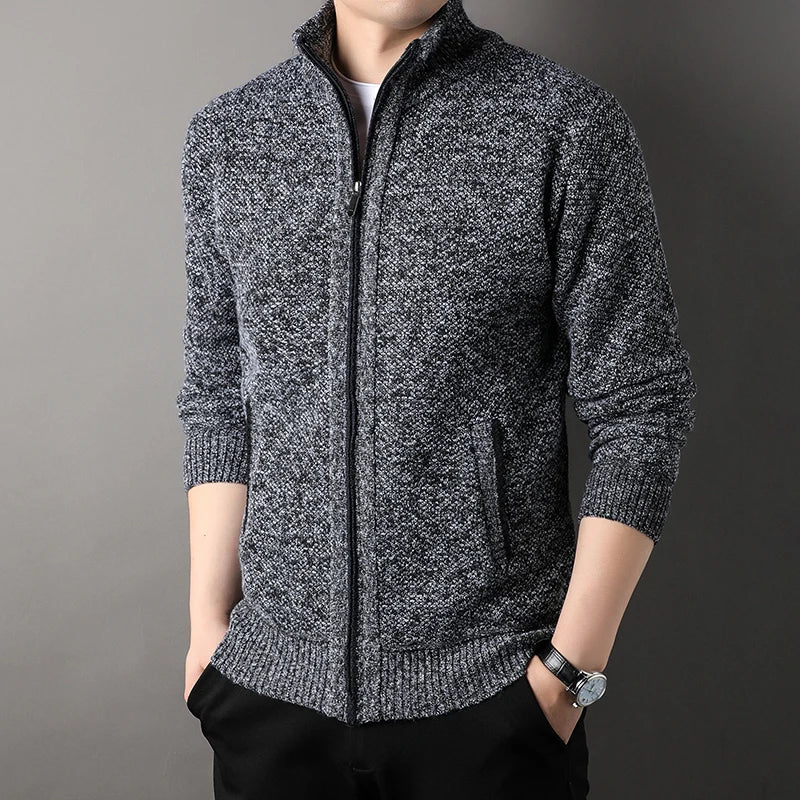 Men's Stand-up Collar Knit Sweater Jacket Autumn/ Winter Cardigan Slim Solid Color