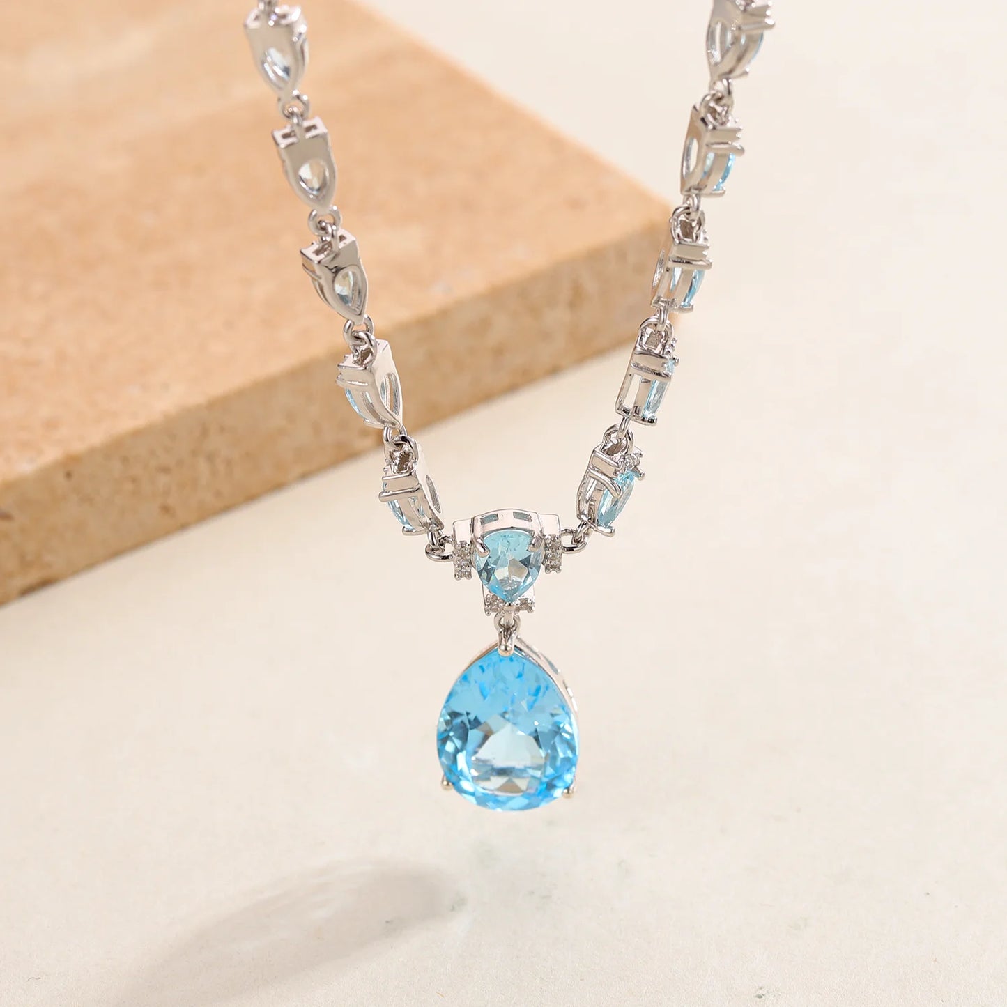 GEM'S BALLET Birthstone Necklace Natural Sky Blue Topaz 925 Sterling Silver