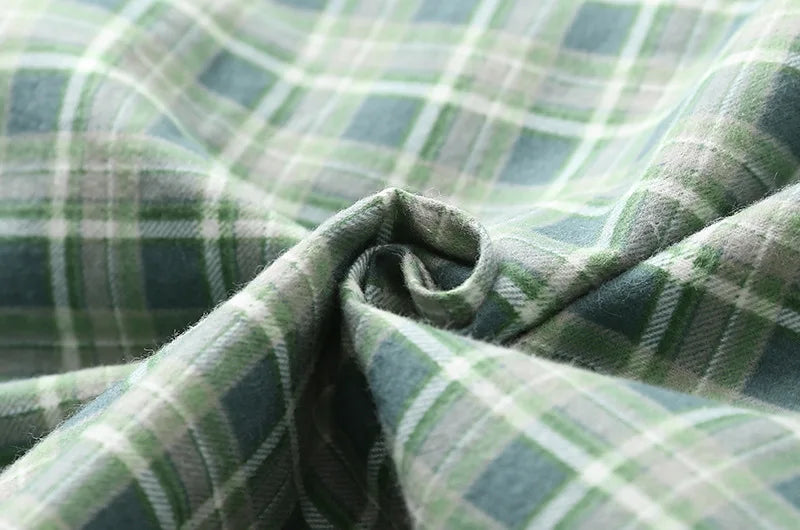 Spring Autumn Winter Long-sleeved Men's Trousers Pajama Set Suits Brushed Cloth Cotton Plaid