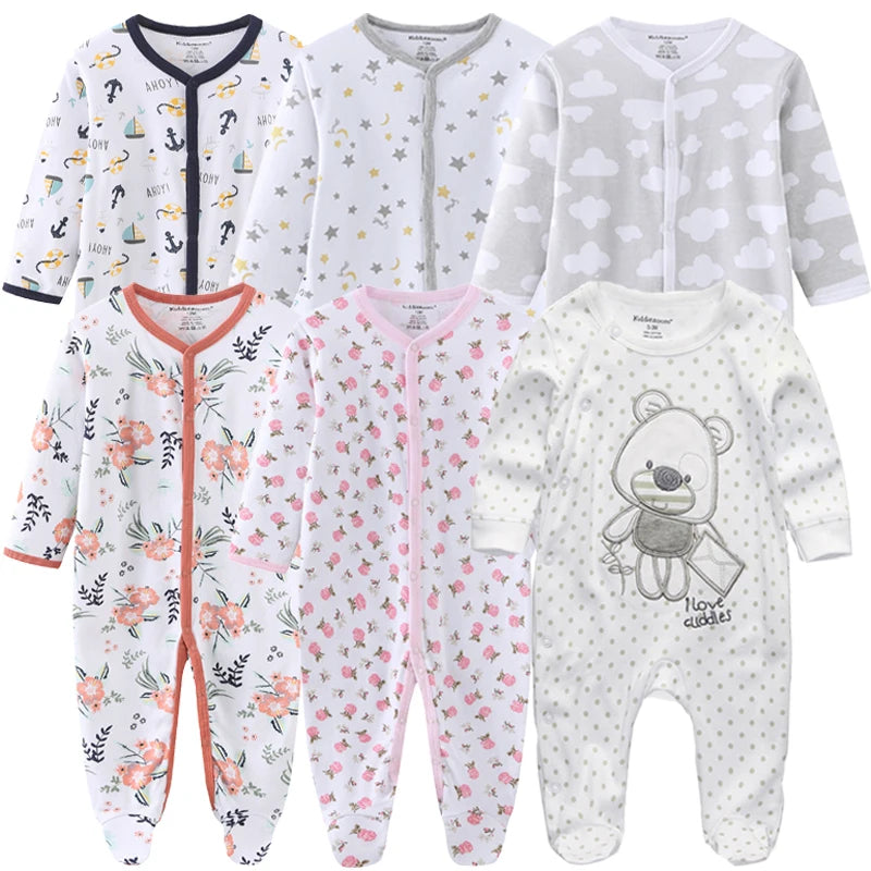 0-12Months Baby Rompers Newborn Pajamas Girls Boys 100% Cotton Long Sleeve 1/2/3 Pieces
