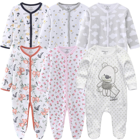 0-12Months Baby Rompers Newborn Pajamas Girls Boys 100% Cotton Long Sleeve 1/2/3 Pieces