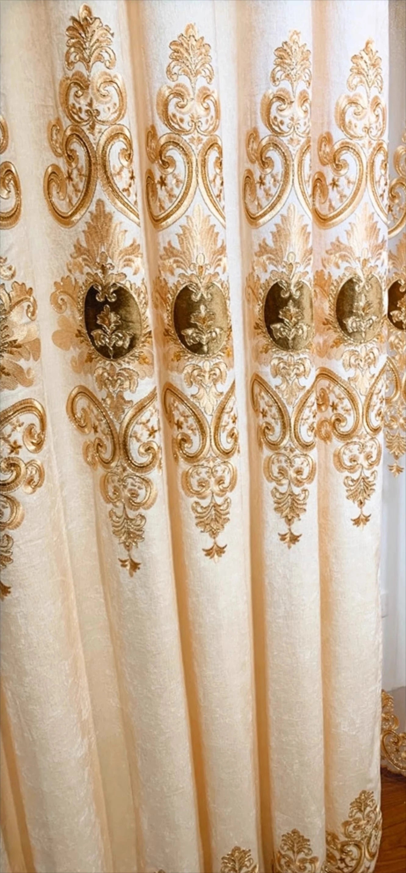 European Beige Embroidered Chenille Valance Customizable Luxury Curtain for Living Room Bedroom Dining Room