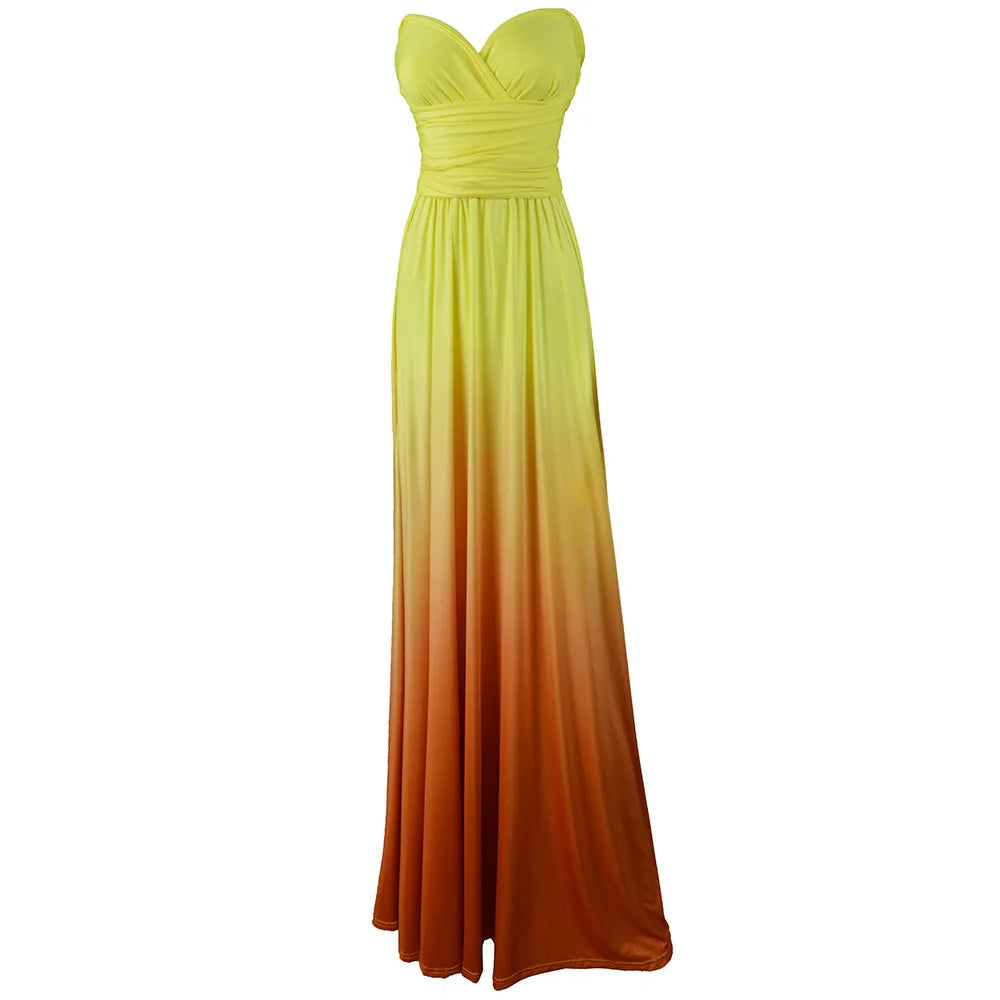 Multicolor Color Maxi Dress for Women Wrap Convertible Cross Bandage Sexy Backless