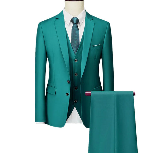 Men's 3 Piece Suit, Jacket Vest Trousers, Slim Fit Blazer Waistcoat Pants