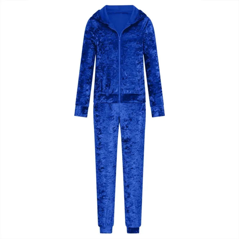 Women Spring Velvet Tracksuit 2 Piece Sweatshirt Sweatpants Set Full Zip Hoodie