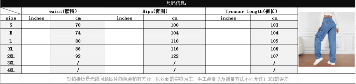 American Retro Mid-waist Multi-pocket Cargo Pants Jeans