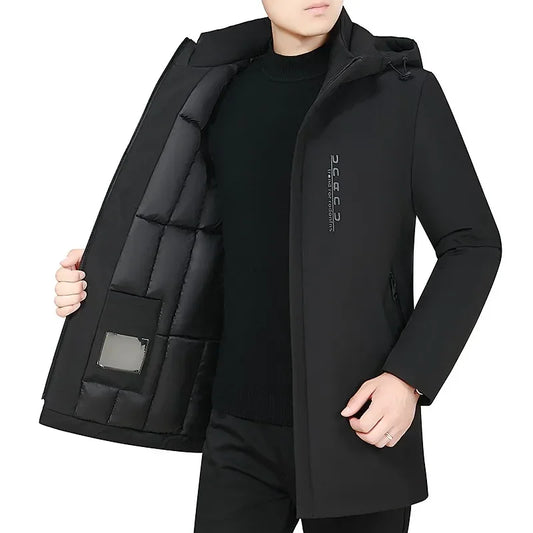 Men's Hooded Winter Parka Thick Cotton Jacket Windproof Warm Coat Zipper Closure Regular Fit Plus Size