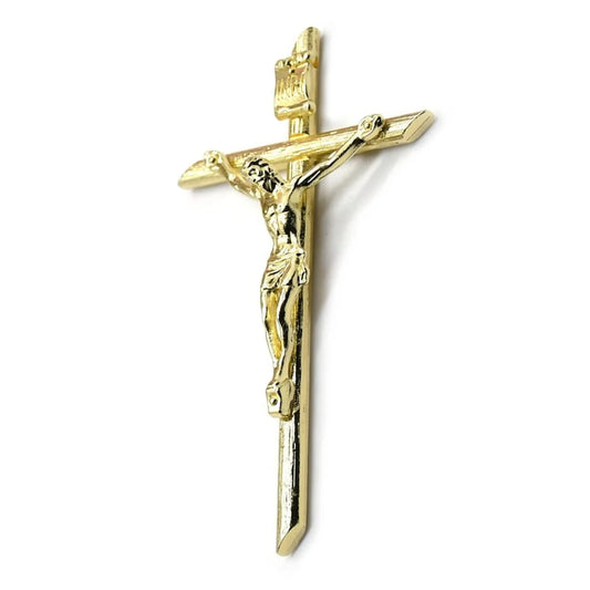 Crucifix Wall Cross Catholic Metal Alloy Slender Hanging Gold Crosses for Wall 4.7 Inch