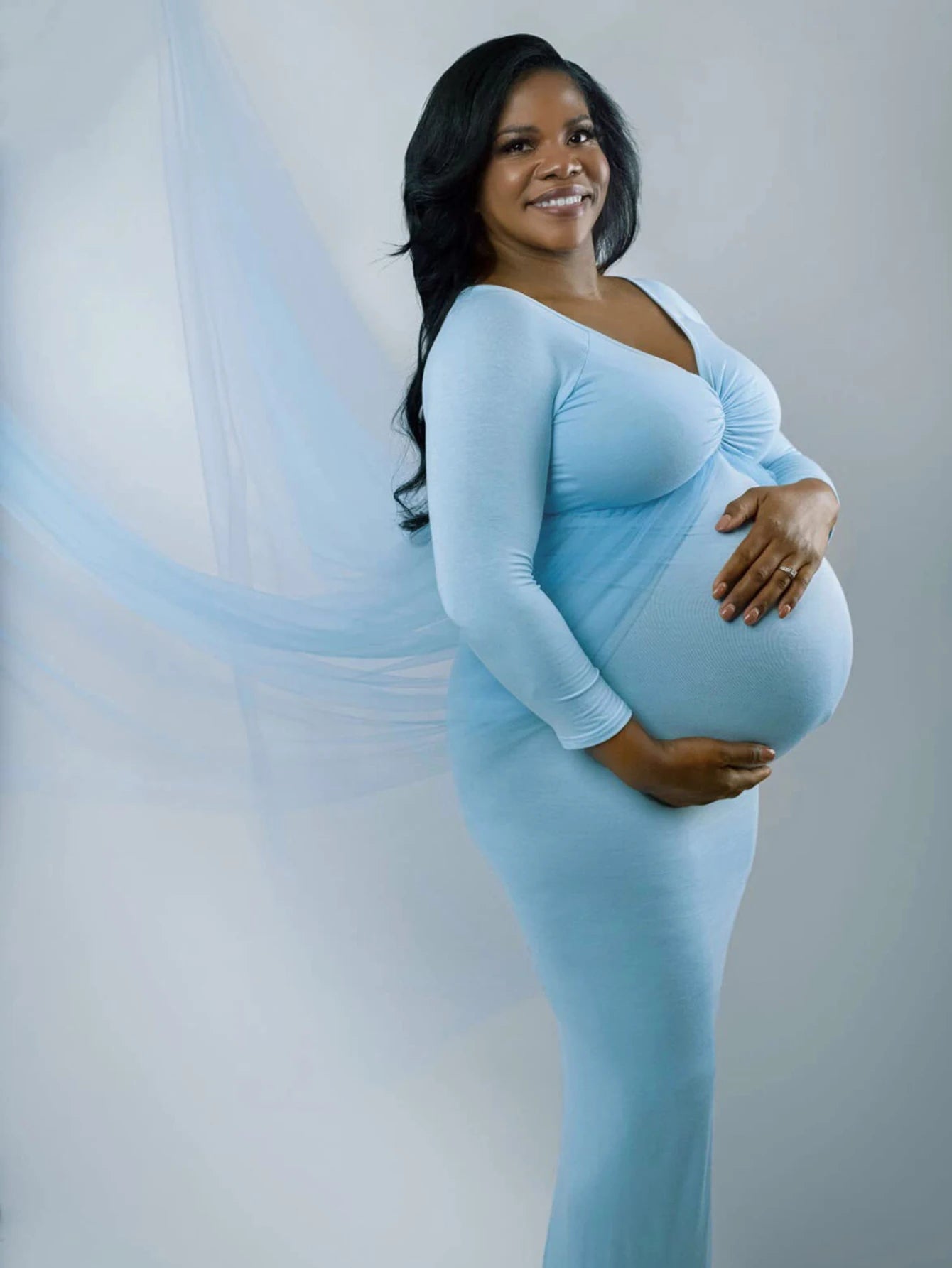 Maternity Long Sleeved Floor Length Mesh Dress
