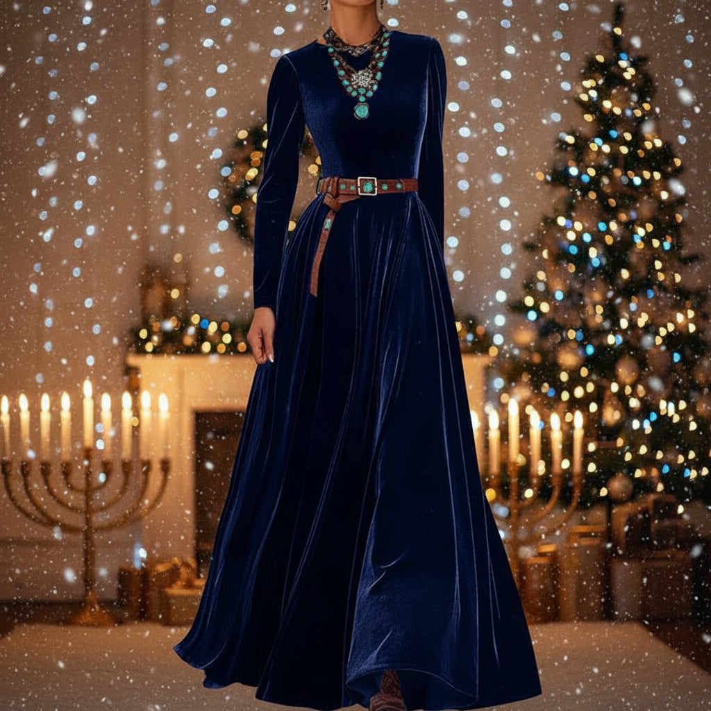 Spring Autumn O Neck Solid Chic Maxi Women Dress Long Sleeve Party Dress