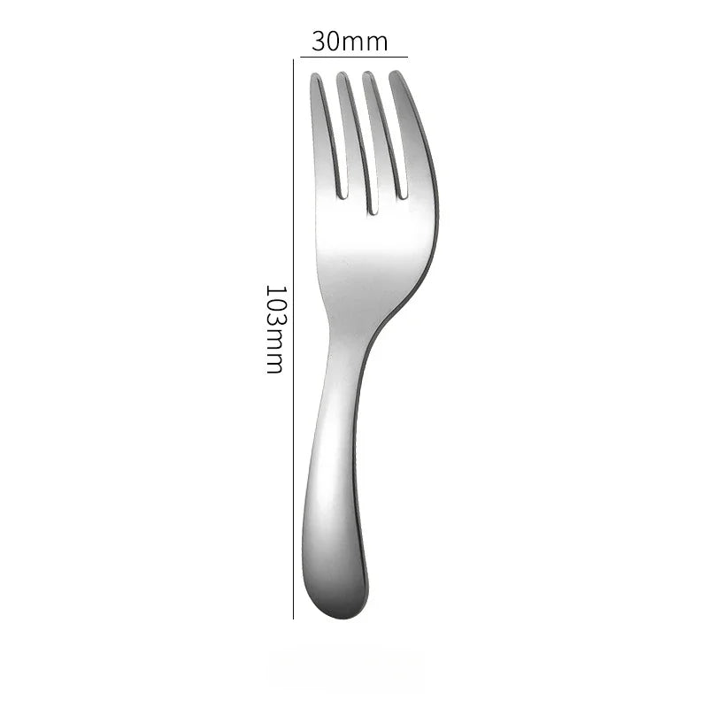 Mini Portable Stainless Steel Spoon Fork Set Storage Dessert Fruit Tool for Work School Short Handle Tableware Suitable for Kids
