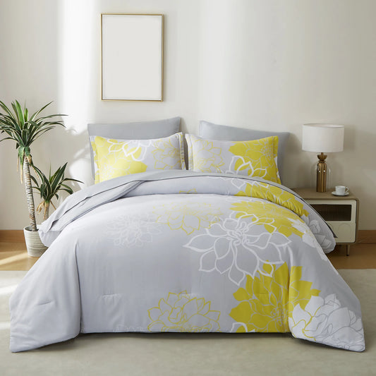 Comforter Set - 7 Pieces Floral Bedding Sets with Reversible Botanical Flowers