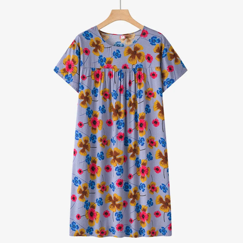 Middle-Aged and Elderly Cotton Silk Short-Sleeved Nightgown