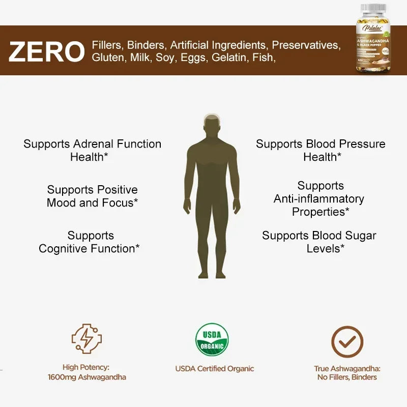 Ashwagandha Extract - Relieve Anxiety and Stress, Help Healthy Deep Sleep, Relieve Insomnia, Lose Belly Fat, and Manage Weight