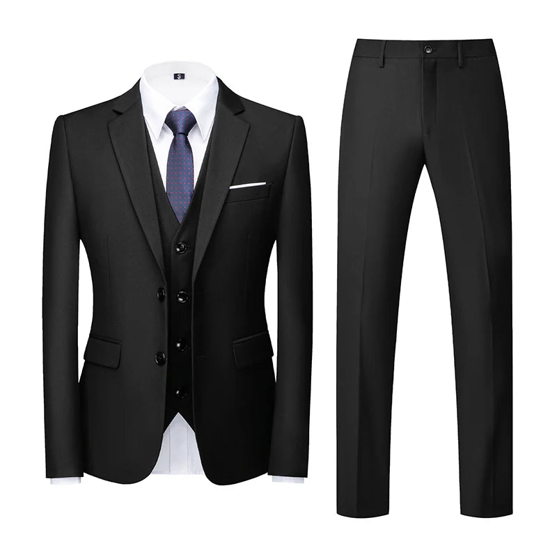 Men's 3 Piece Suit, Jacket Vest Trousers, Slim Fit Blazer Waistcoat Pants