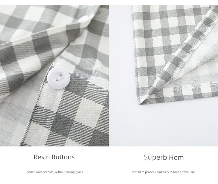 Cotton Couple Pajamas for Men and Women Spring and Autumn Pure Cotton Thin Plaid Long Sleeves Plus Size Outerwear