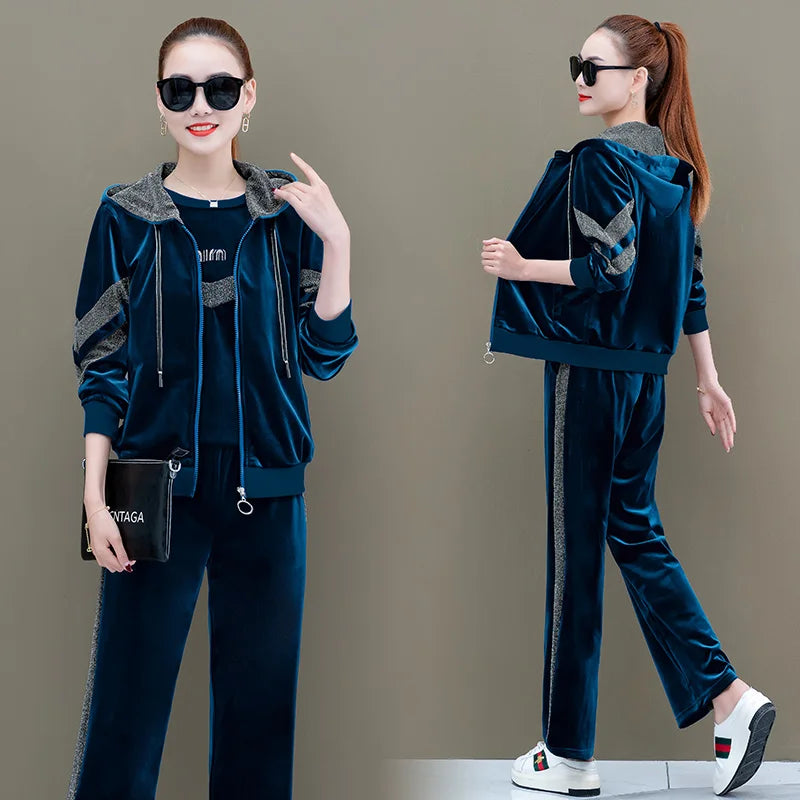 Women Velvet Sports Suit 2-3Piece Set