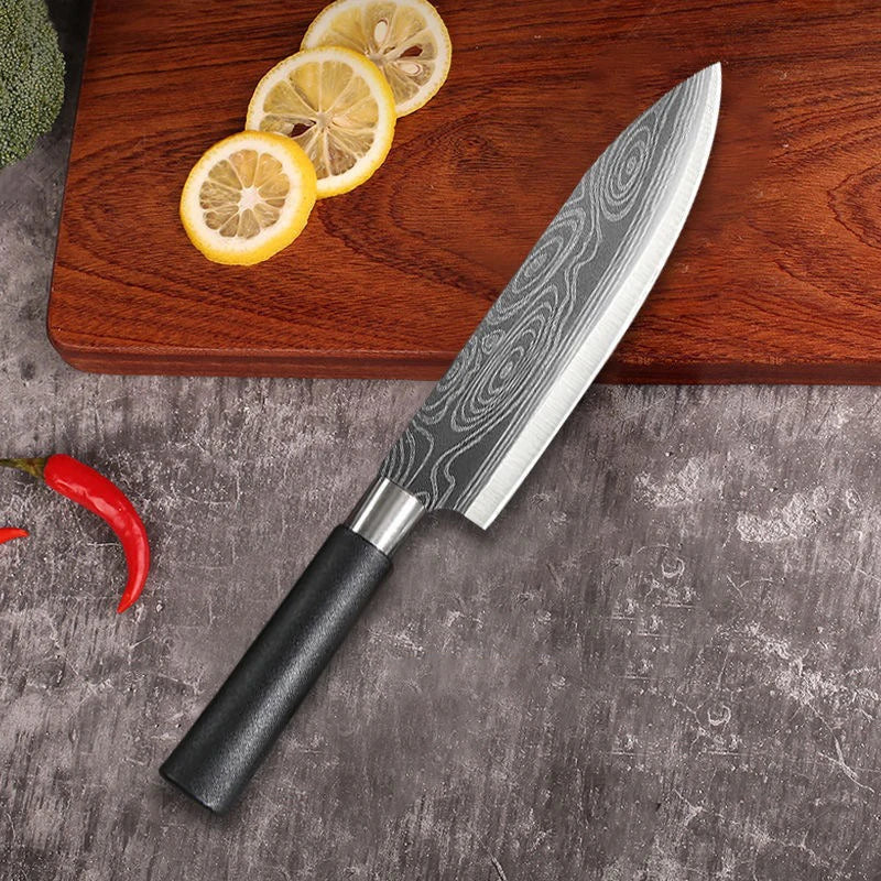 Damascus Kitchen Utility Set Knives Scissors Sharpening Rod Slicing Chef knife Stainless Steel