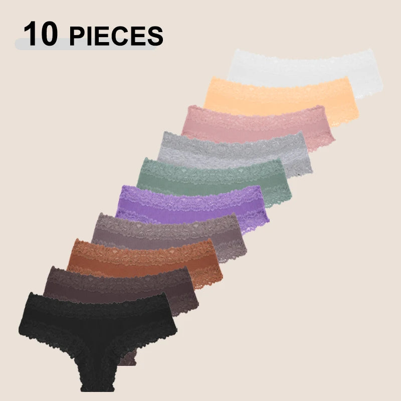 10PCS/Set Women Lace Cotton Panties Sexy Low-Waist